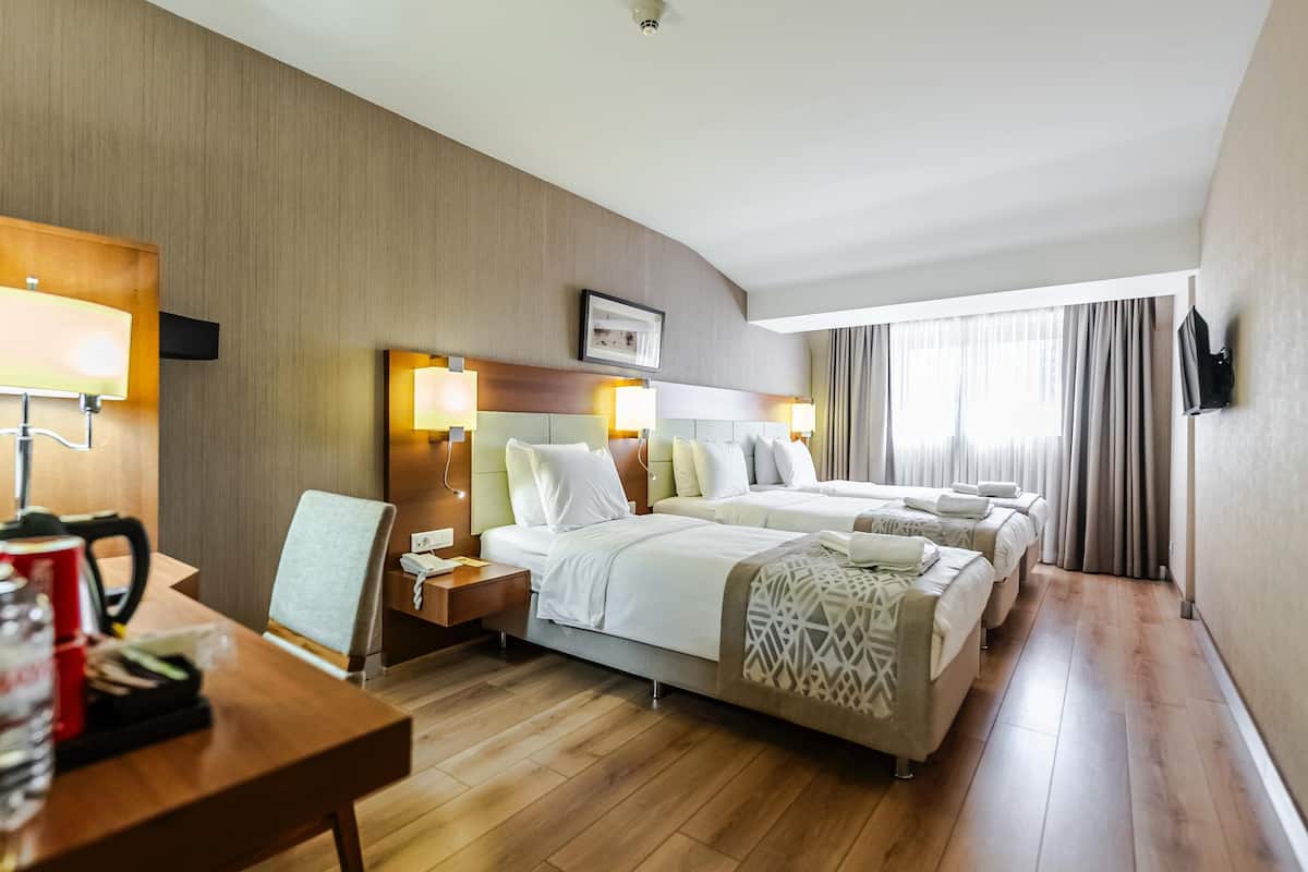 Værelse til 3 personer | Minibar, pengeskab på værelset, skrivebord, mørklægningsgardiner