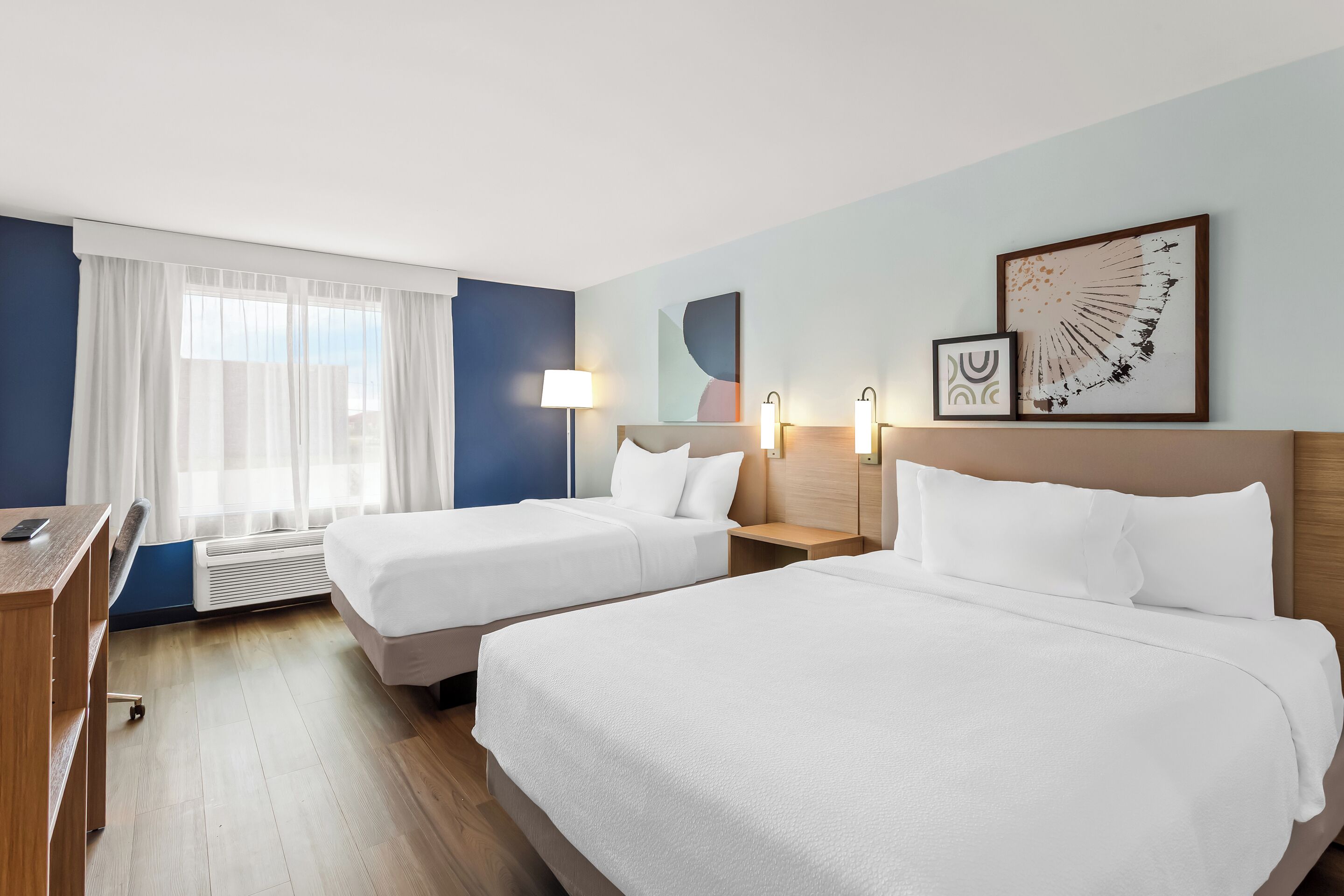 Premium bedding, desk, blackout curtains, iron/ironing board