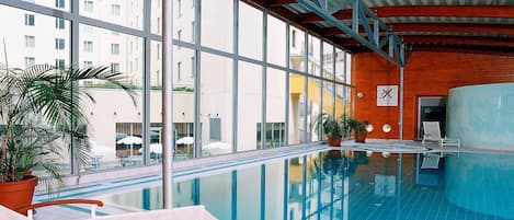 Indoor pool, open 6:00 AM to 10:00 PM, pool loungers