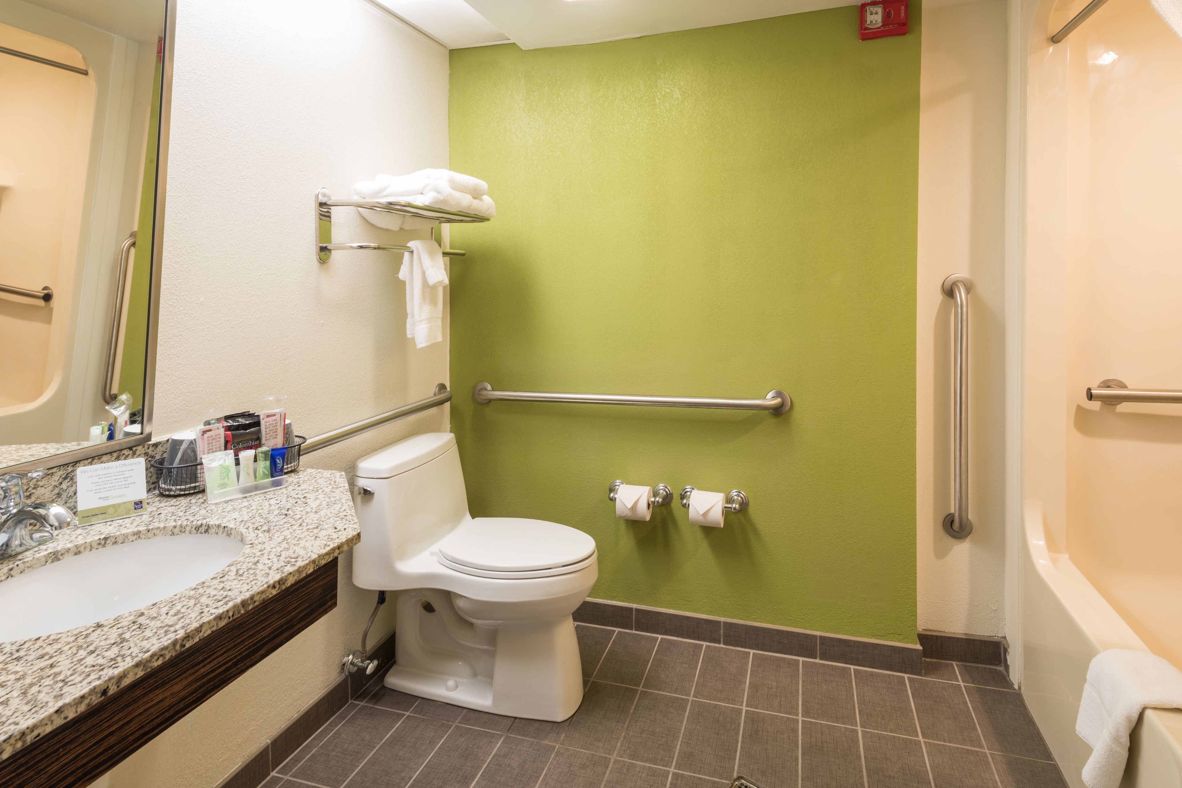 shower, eco-friendly toiletries, hair dryer, towels