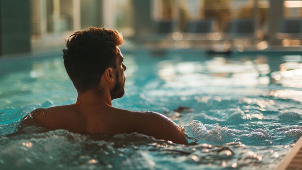 A person in a hot tub with visible water jets, suggesting a spa or relaxation area. - Mercure Hotel & Spa Aix-les-Bains Domaine Marlioz (Aix-les-Bains)