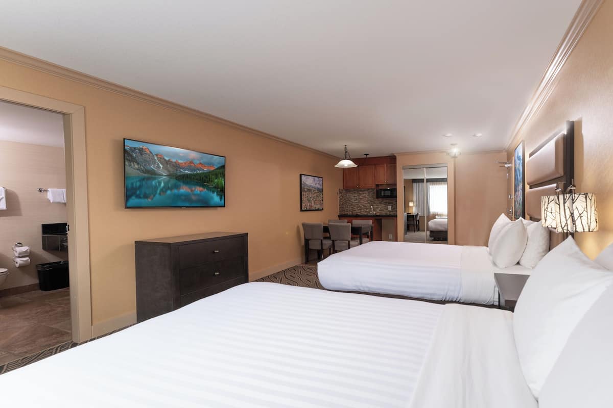 Studio, 2 Queen Beds, Kitchenette | In-room safe, desk, soundproofing, iron/ironing board