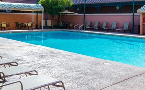 Outdoor pool, pool loungers