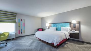 Premium bedding, desk, blackout drapes, iron/ironing board