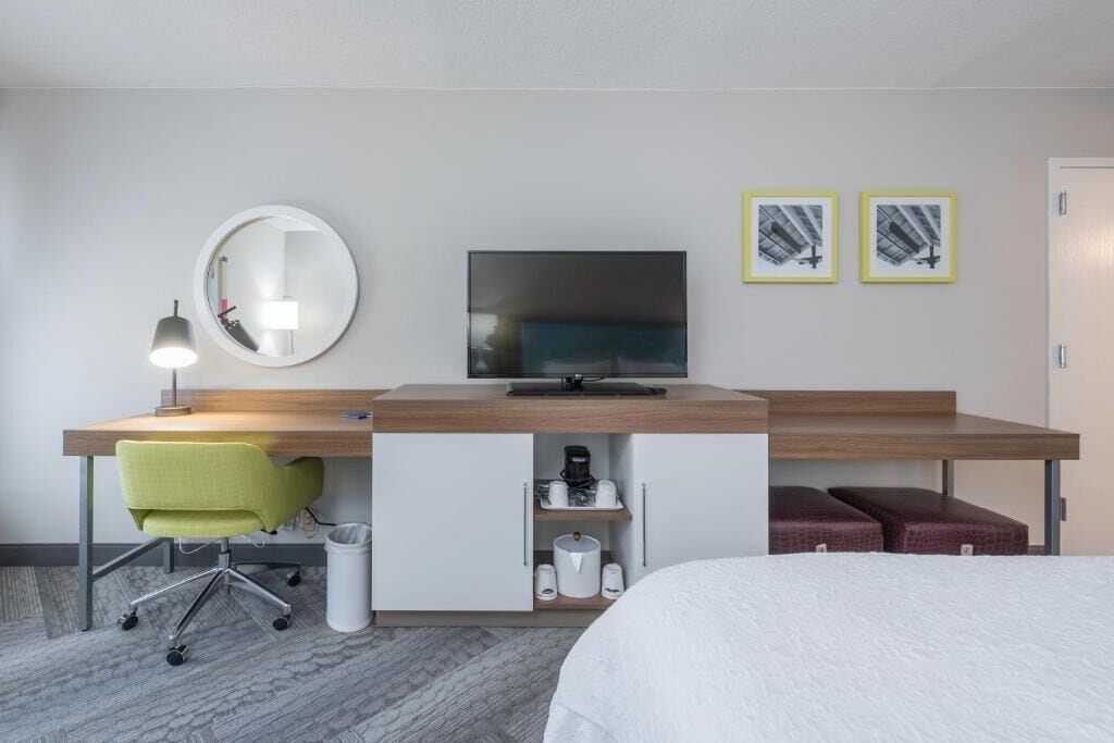 room | premium bedding, desk, blackout curtains, iron/ironing board