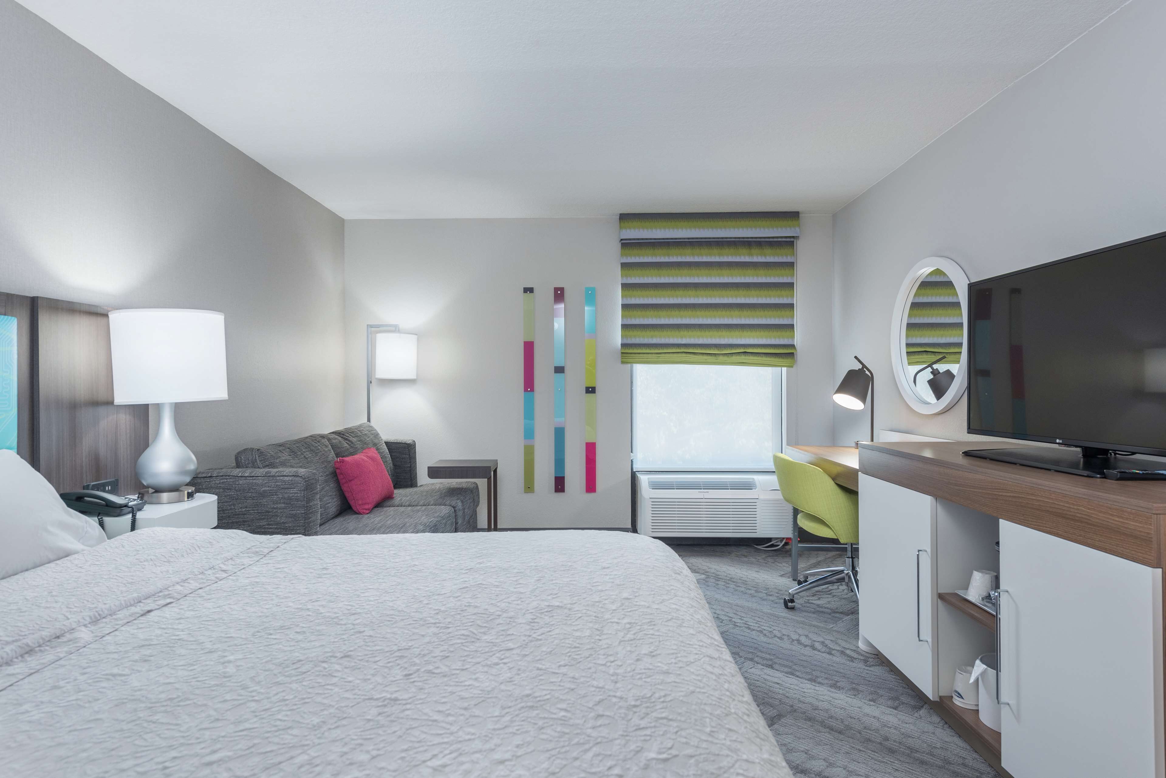 premium bedding, desk, blackout curtains, iron/ironing board