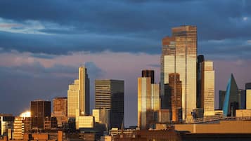 Eine Skyline mit modernen Hochhäusern.