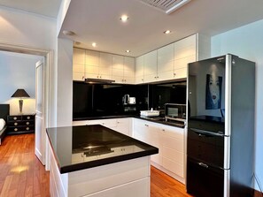 Superior Apartment, 1 Bedroom | Private kitchen | Full-sized fridge, microwave, stovetop, toaster