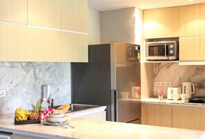 Superior Apartment, 2 Bedrooms | Private kitchen | Full-size fridge, microwave, stovetop, toaster