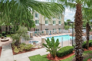 Outdoor pool, pool umbrellas, sun loungers