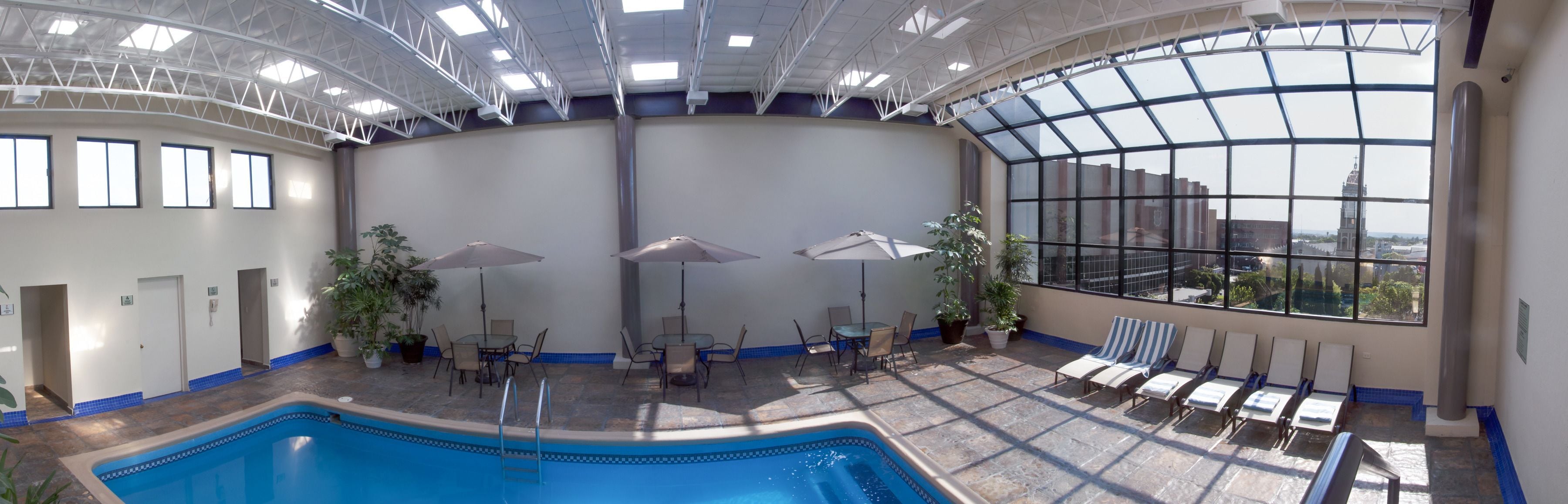 indoor pool, pool loungers