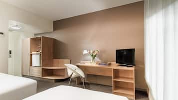 Standard Double Room, Multiple Beds | In-room safe, desk, laptop workspace, soundproofing