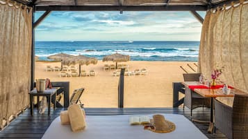 Private beach, white sand, beach cabanas, sun-loungers