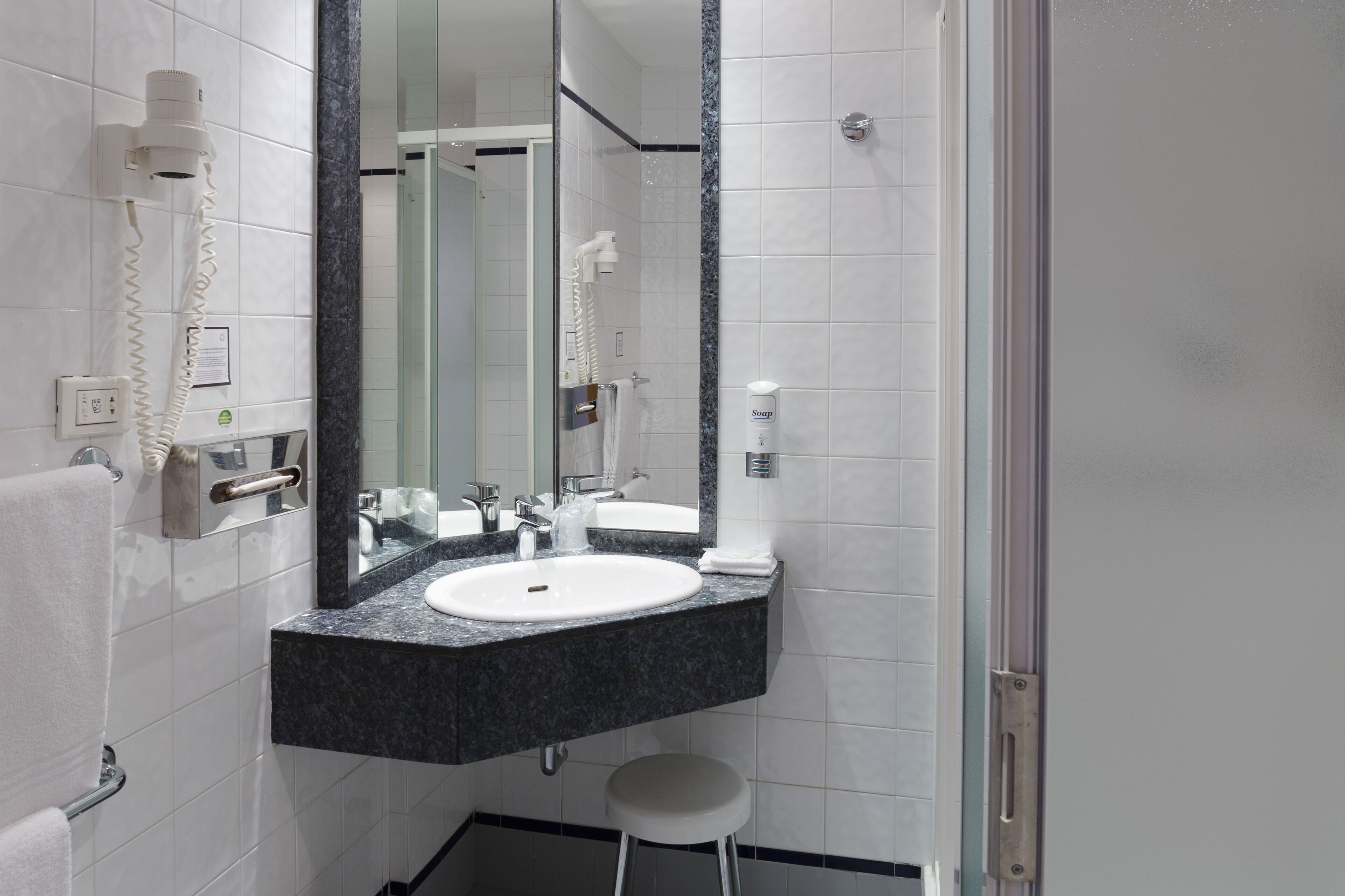 shower, hair dryer, bidet, towels