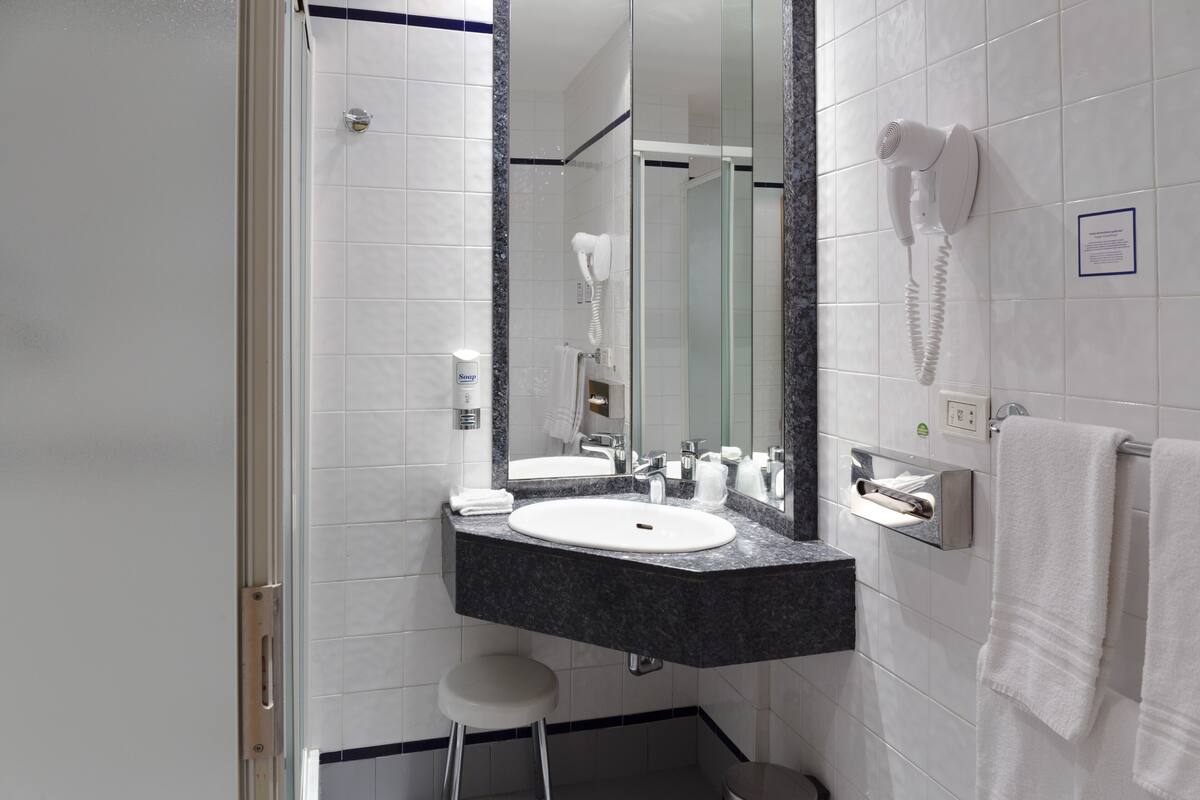 superior room, 1 king bed, non-smoking, full sky | bathroom | shower, hair dryer, bidet, towels