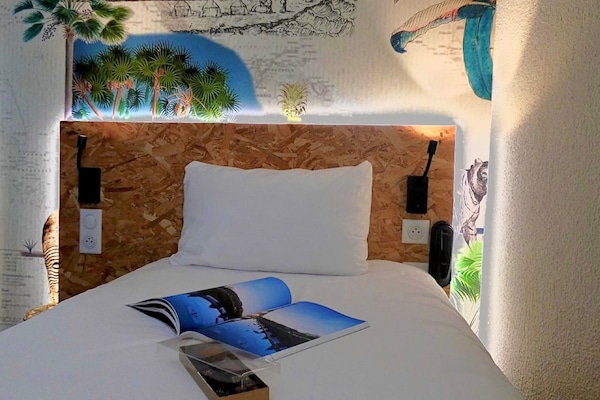 Desk, blackout curtains, soundproofing, iron/ironing board