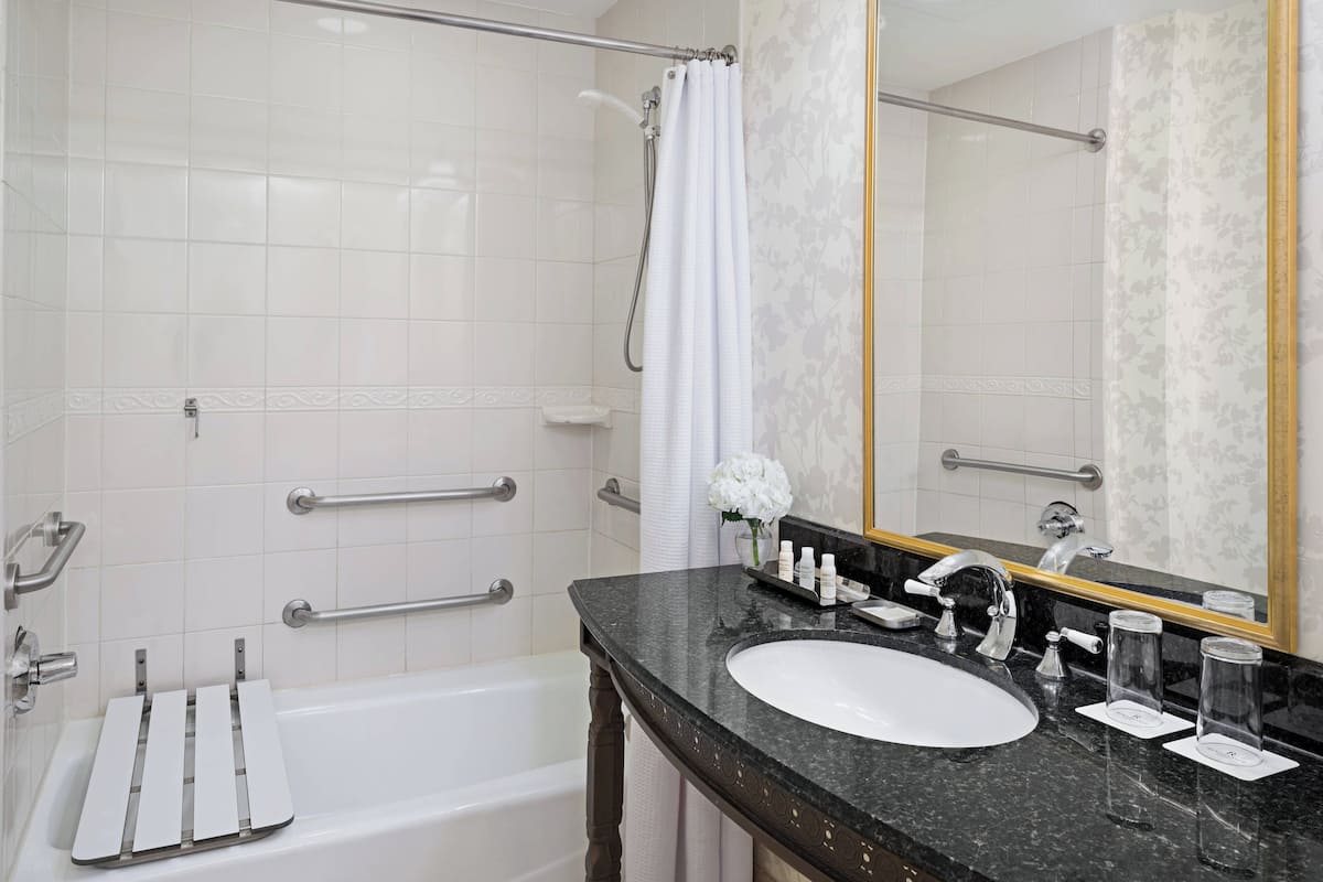Room, 2 Queen Beds, Non Smoking (Mobility Accessible, Tub) | Bathroom | Combined shower/bathtub, designer toiletries, hair dryer, bathrobes