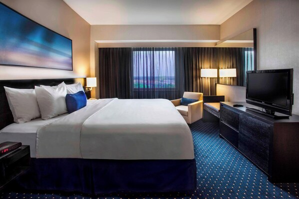 In-room safe, desk, laptop workspace, blackout curtains