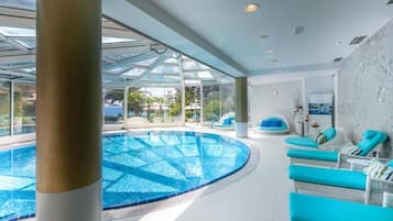 Indoor pool, free pool cabanas, pool umbrellas