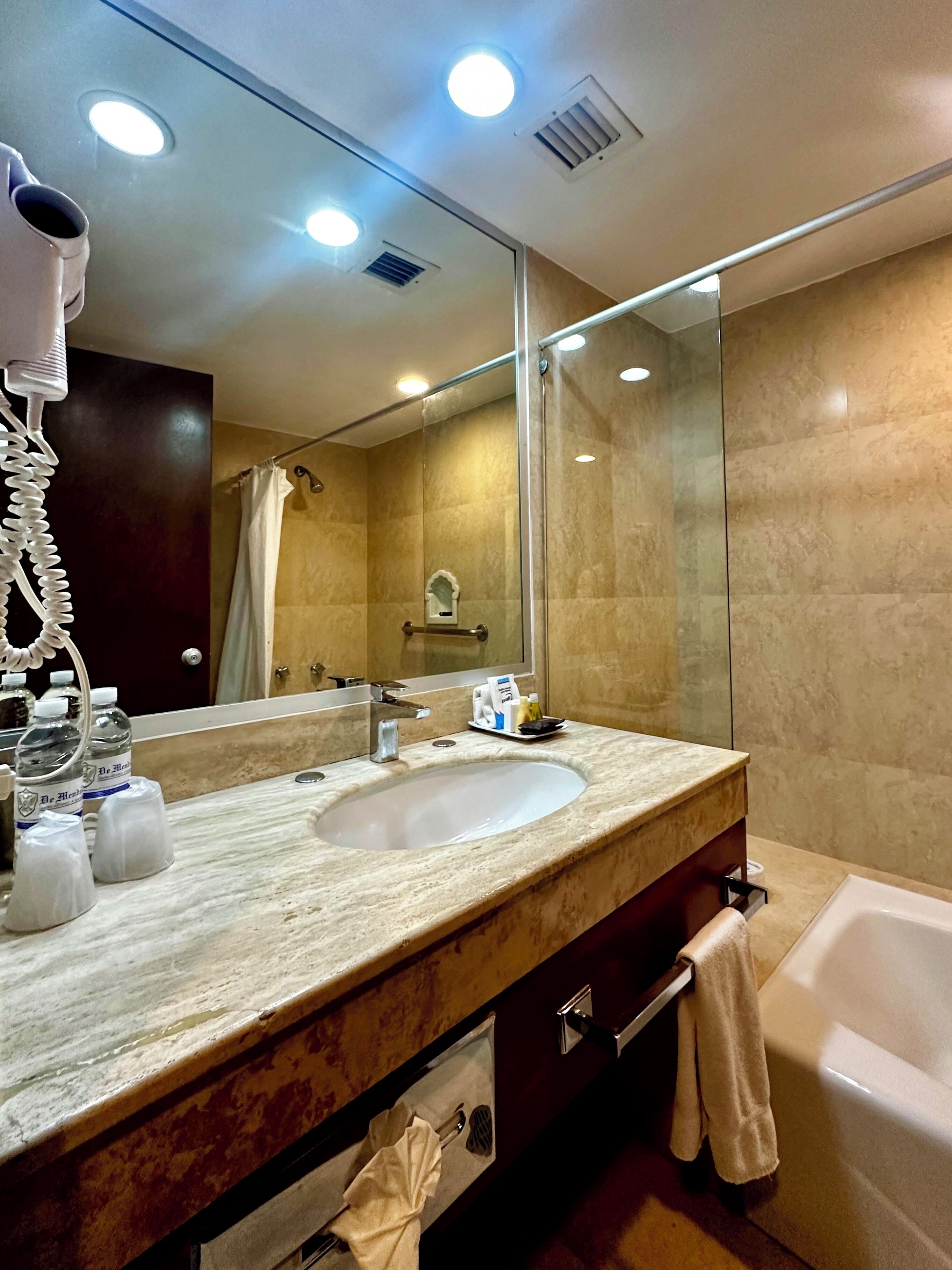 superior room | bathroom | designer toiletries, hair dryer, towels, soap