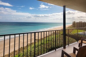 On the beach, sun loungers, beach towels