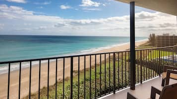 On the beach, sun loungers, beach towels