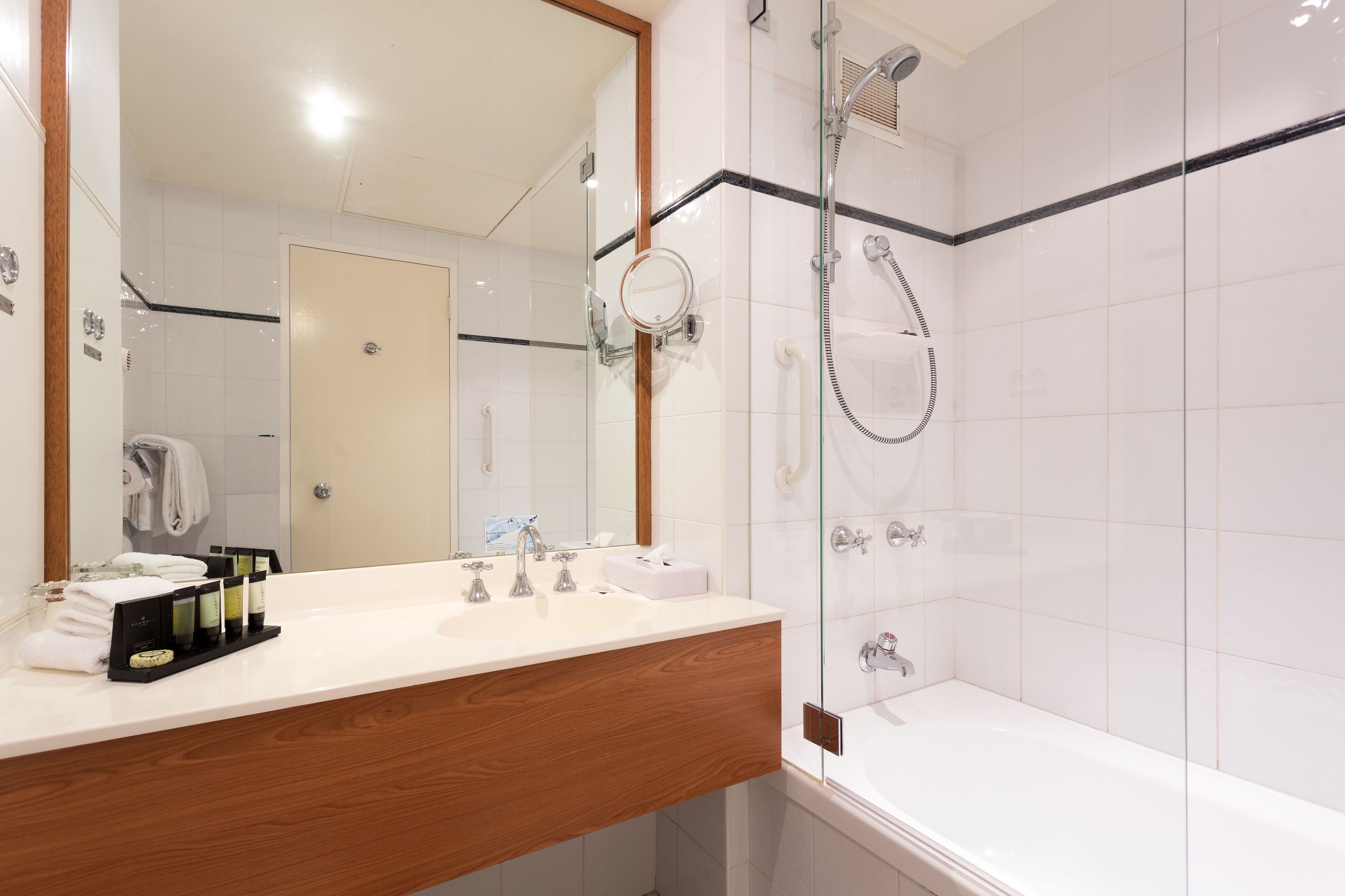 free toiletries, hair dryer, towels