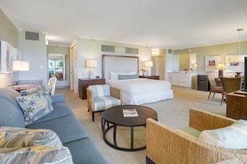 Junior Suite, 1 King Bed (Premium) | Down comforters, in-room safe, desk, laptop workspace at OUTRIGGER Kauaʻi Beach Resort & Spa