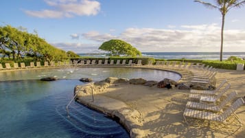 4 outdoor pools, open 8:00 AM to 10:00 PM, pool umbrellas, sun loungers