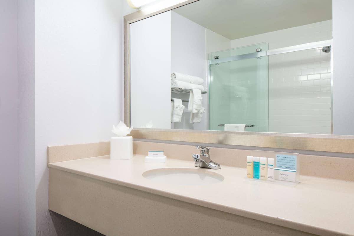 free toiletries, hair dryer, towels