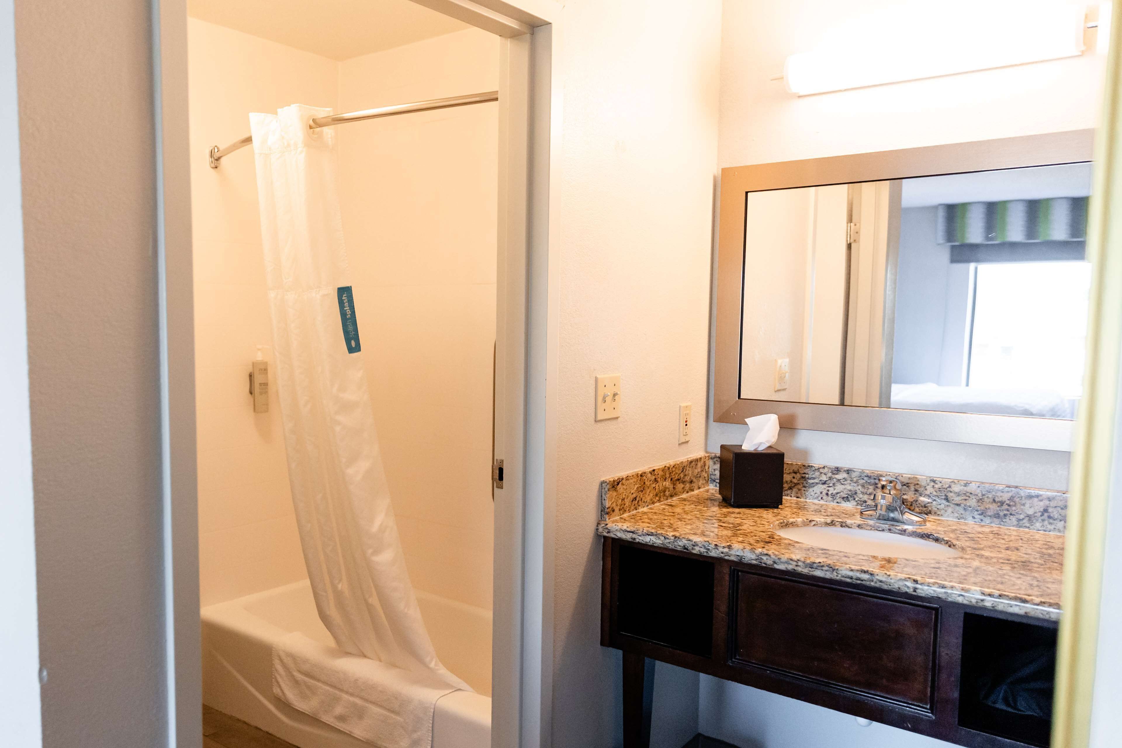 two queen studio suite non smoking | bathroom | free toiletries, hair dryer