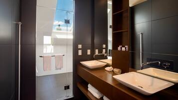 Eco-friendly toiletries, hair dryer, bathrobes, heated floors