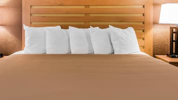 Down duvets, desk, blackout curtains, iron/ironing board