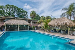 Outdoor pool, open 8:00 AM to 10:00 PM, sun loungers