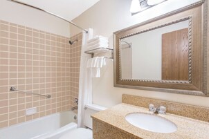 Bañera con ducha, artículos de tocador gratuitos, secador de pelo