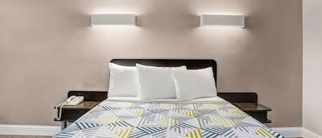 Desk, free WiFi, bed sheets