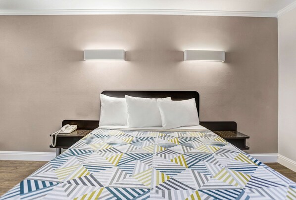 Desk, free WiFi, bed sheets