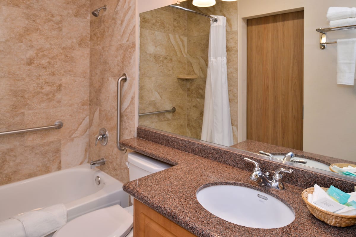 suite, 1 king bed with sofa bed, non smoking | bathroom | eco-friendly toiletries, hair dryer, towels, soap
