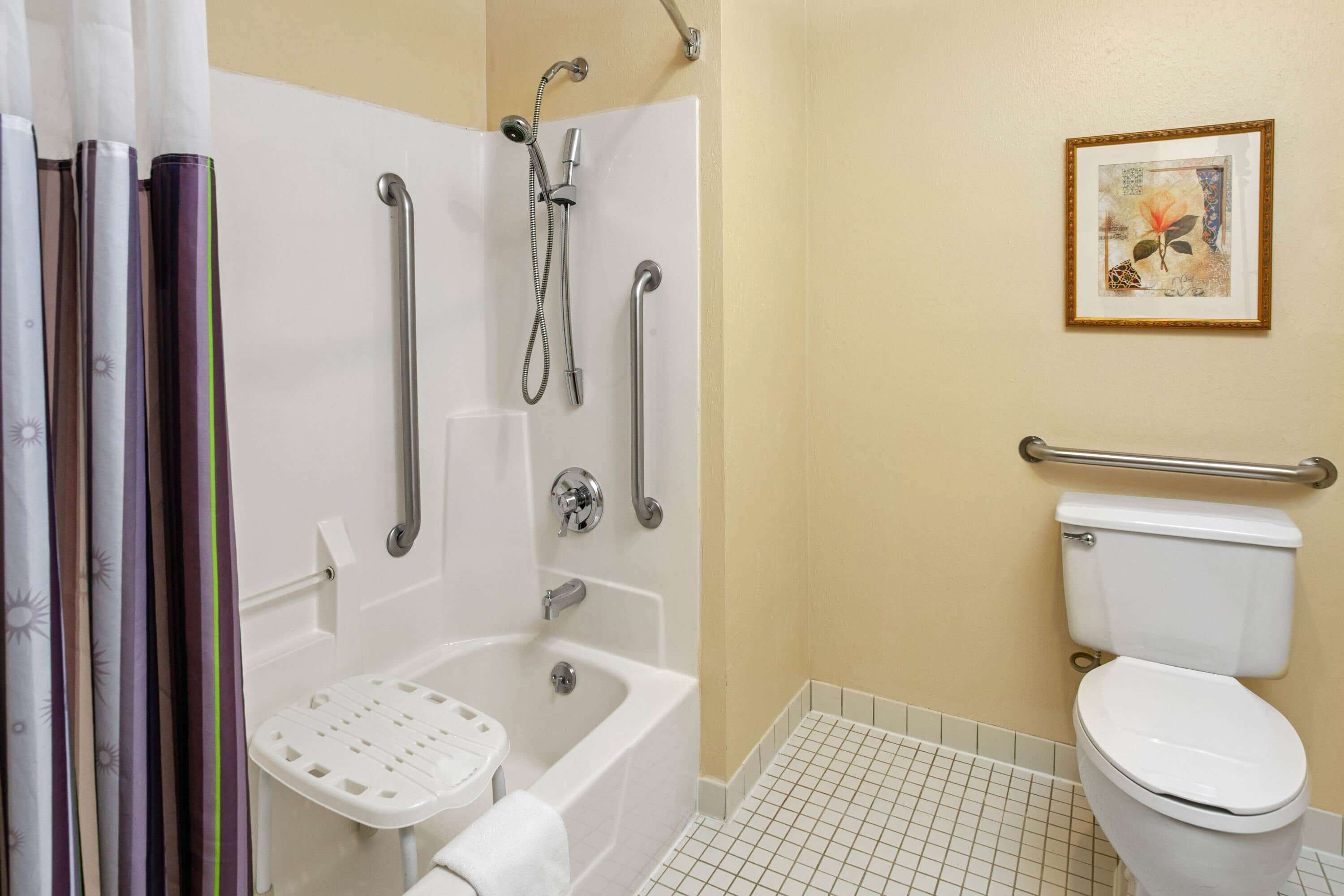 combined shower/bathtub, eco-friendly toiletries, hair dryer, towels