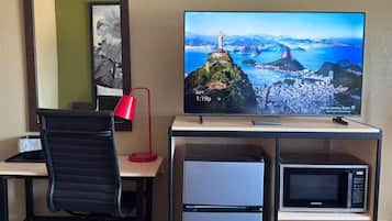 In-room safe, desk, laptop workspace, blackout curtains