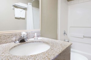 Combined shower/bathtub, free toiletries, hair dryer, towels - Super 8 by Wyndham Topeka/Wanamaker RD/I-70 (Topeka)