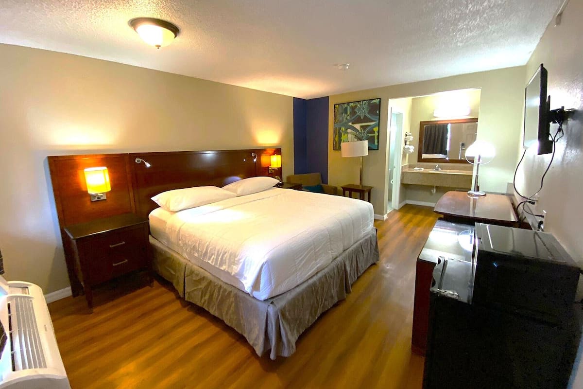 Room, 1 King Bed, Non Smoking | Desk, blackout curtains, iron/ironing board, free WiFi