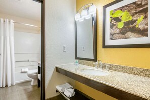 Ensemble baignoire-douche, articles de toilette (gratuits)