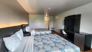 Desk, laptop workspace, free WiFi, bed sheets