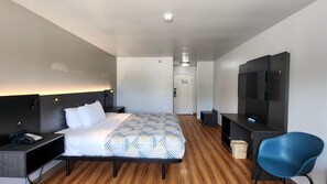 Desk, laptop workspace, free WiFi, bed sheets