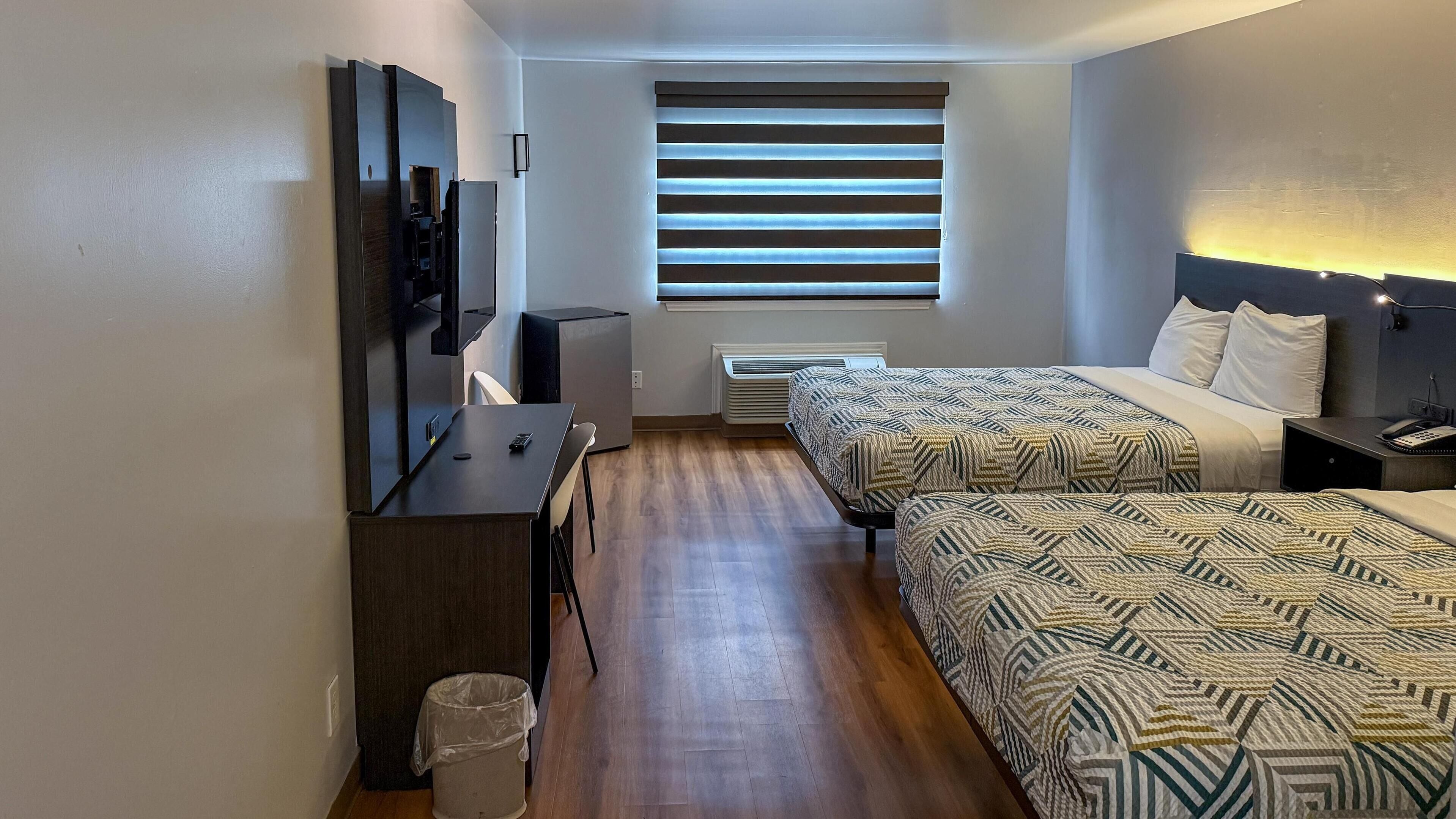 Desk, laptop workspace, free WiFi, bed sheets