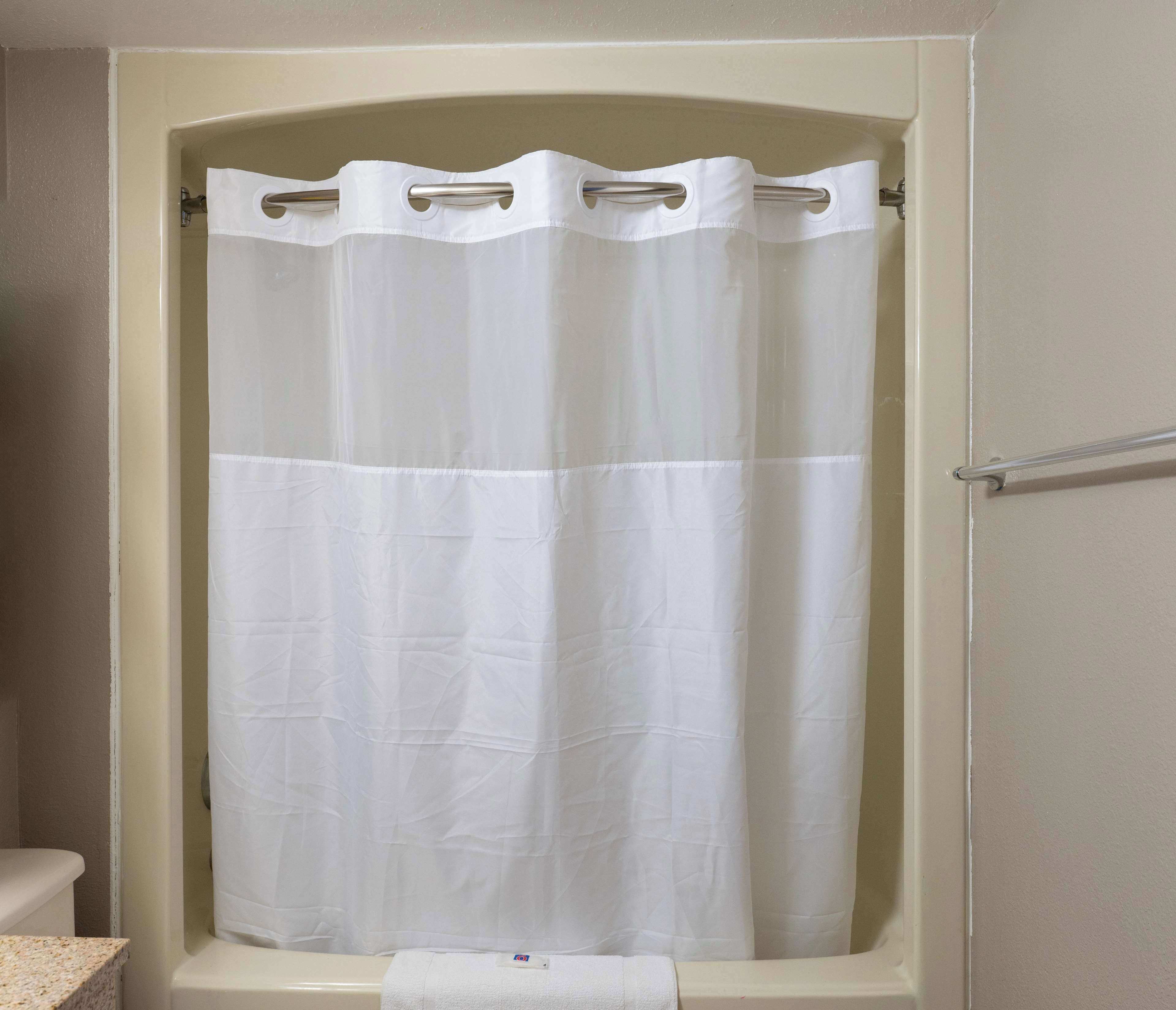 Shower, free toiletries, towels, soap