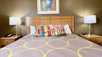 Hypo-allergenic bedding, desk, blackout curtains, iron/ironing board