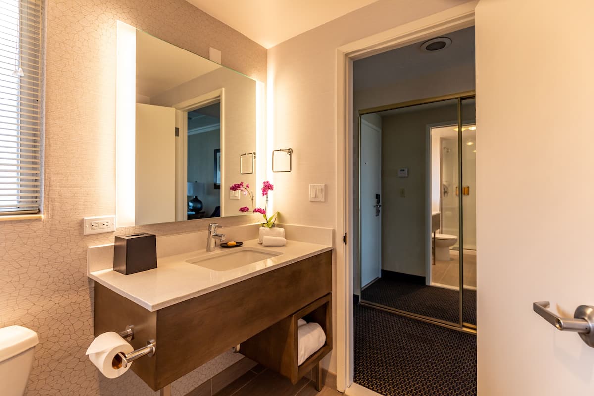 free toiletries, hair dryer, bathrobes, towels