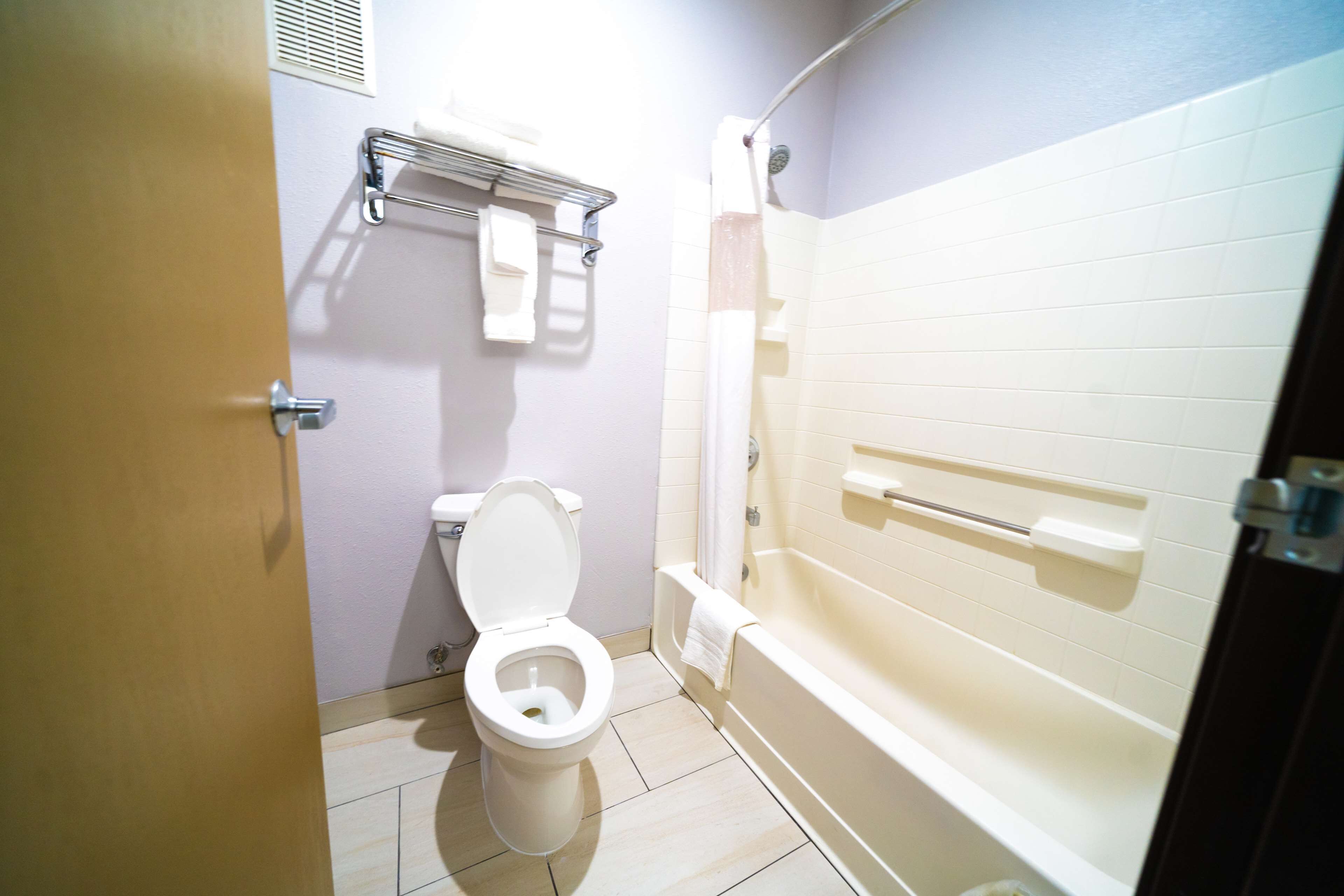 combined shower/bathtub, designer toiletries, hair dryer, towels